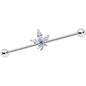 14 Gauge Clear Blue CZ Gem Marijuana Leaf Industrial Barbell 38mm