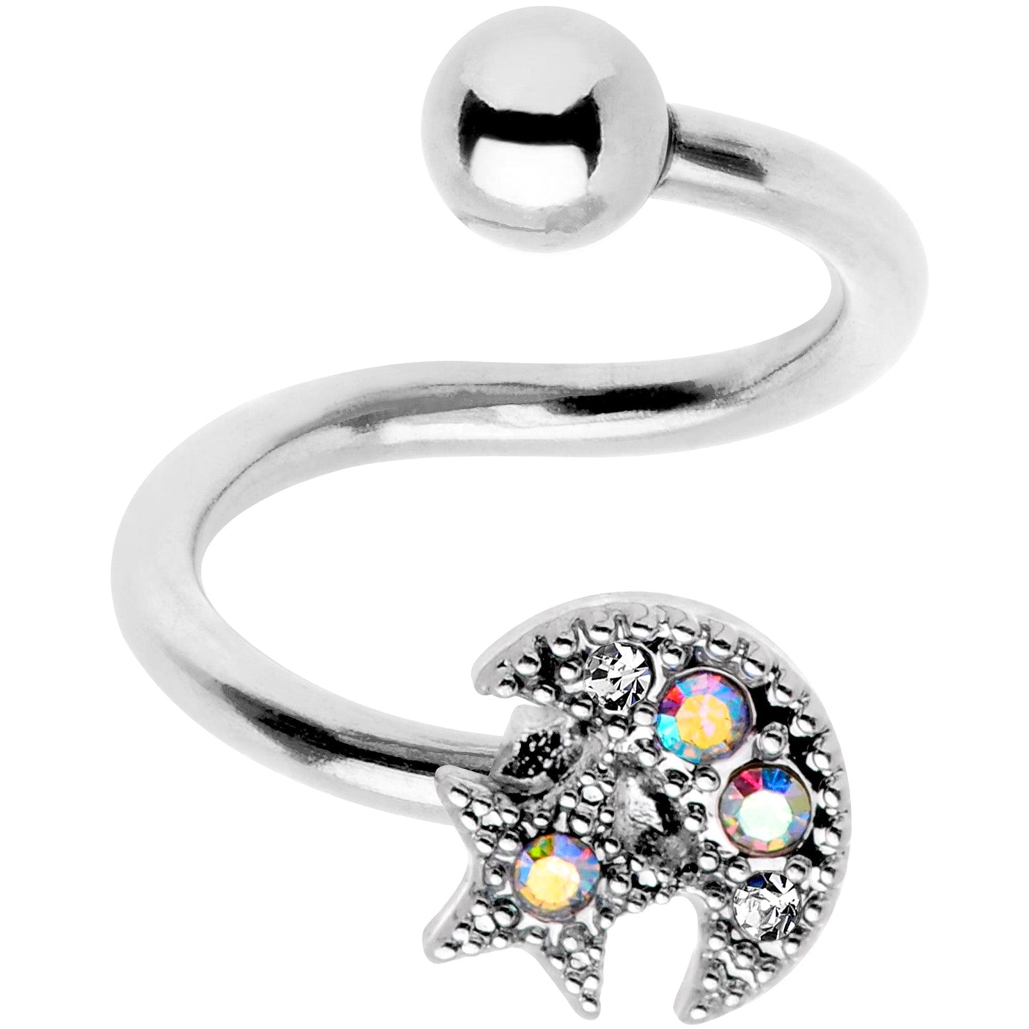 14 Gauge 3/8 Stainless Steel Moon Star Spiral Twister Belly Ring