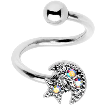 14 Gauge 3/8 Stainless Steel Moon Star Spiral Twister Belly Ring
