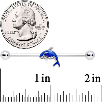 14 Gauge Clear Gem Sea Bling Blue Orca Whale Industrial Barbell 38mm