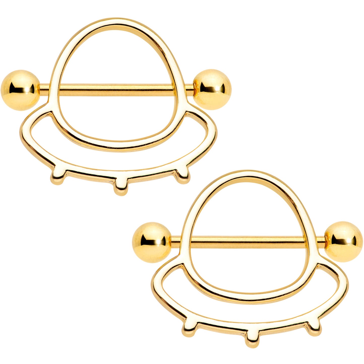 14 Gauge 9/16 Gold Tone Outer Space UFO Nipple Shield Set