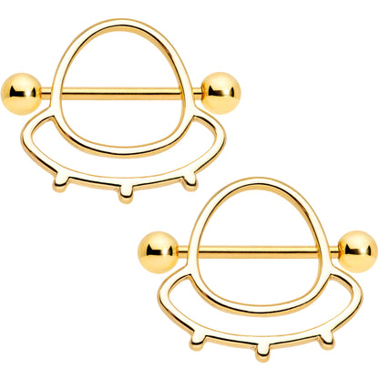 14 Gauge 9/16 Gold Tone Outer Space UFO Nipple Shield Set