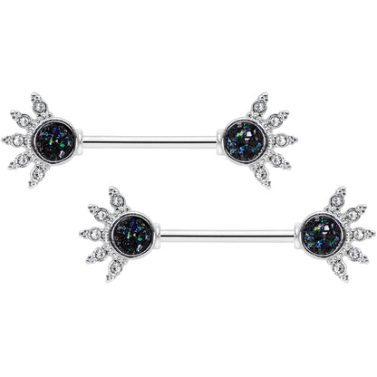 14 Gauge 9/16 Clear Gem Blue Faux Druzy Crest Barbell Nipple Ring Set