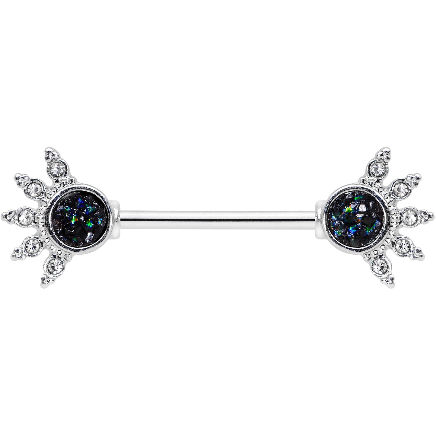 14 Gauge 9/16 Clear Gem Blue Faux Druzy Crest Barbell Nipple Ring Set