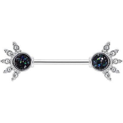 14 Gauge 9/16 Clear Gem Blue Faux Druzy Crest Barbell Nipple Ring Set