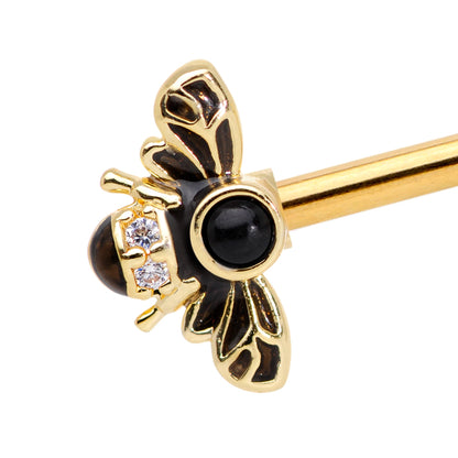 14 Gauge Clear Black Gem Gold Tone Bug Out Bee Insect Industrial Barbell 38mm