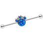 14 Gauge Blue Faux Opal Clear Gem Paw Print Industrial Barbell 38mm