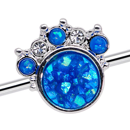 14 Gauge Blue Faux Opal Clear Gem Paw Print Industrial Barbell 38mm