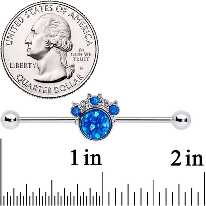 14 Gauge Blue Faux Opal Clear Gem Paw Print Industrial Barbell 38mm