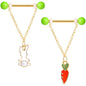 14 Gauge 9/16 Green Gem Gold Tone Bunny Dangle Barbell Nipple Ring Set