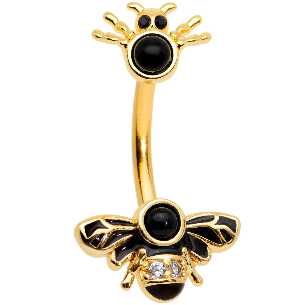 Double Mounting Insect Clear Black Gem Gold Tone Bee Spider Insect Double Mount Belly Ring ...
