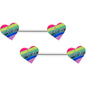 14 Gauge 5/8 Rainbow Embrace Pride Heart Barbell Nipple Ring Set