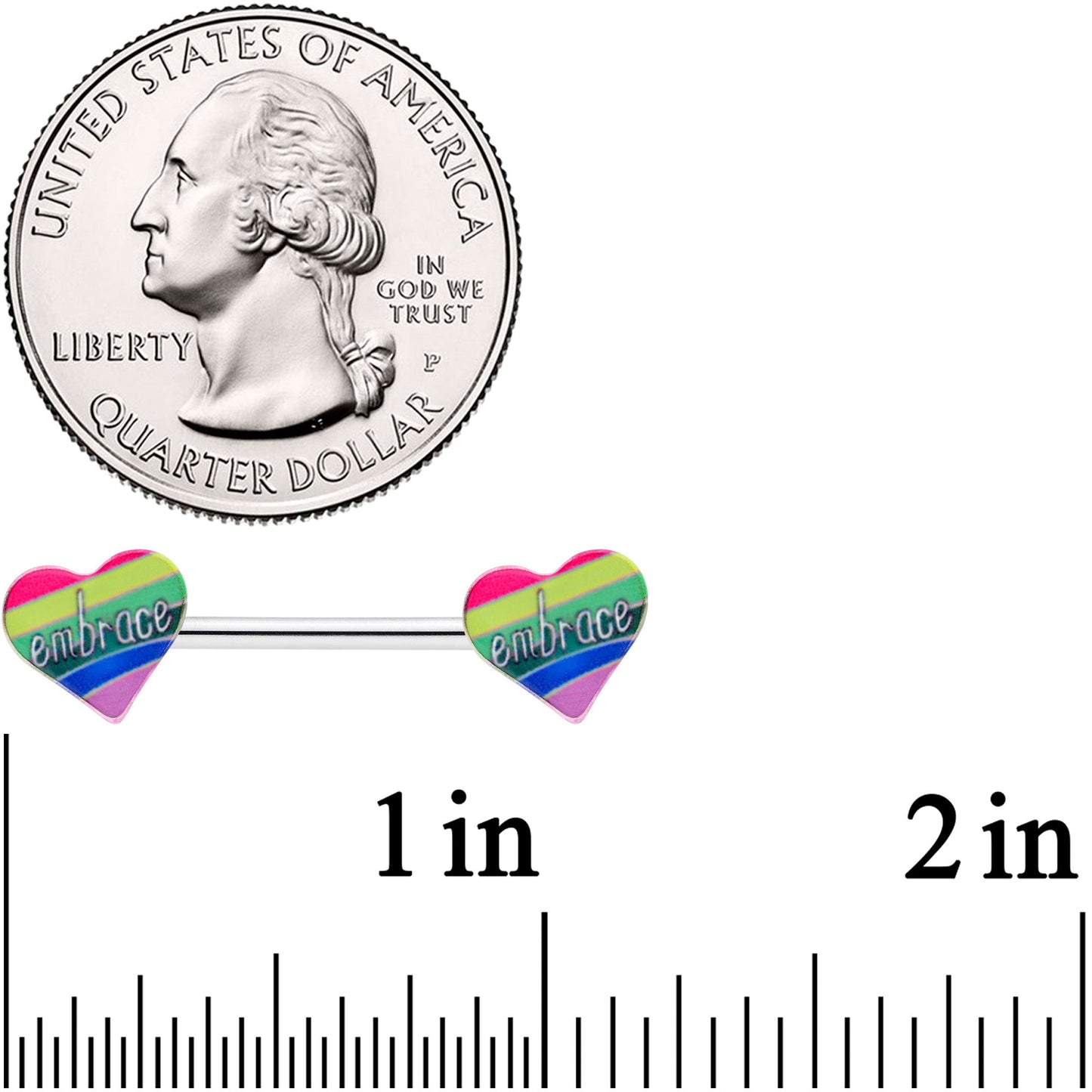 14 Gauge 5/8 Rainbow Embrace Pride Heart Barbell Nipple Ring Set