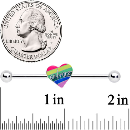 14 Gauge Rainbow Embrace Pride Heart Industrial Barbell 38mm