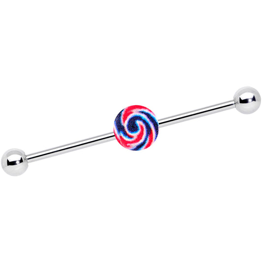 14 Gauge Red Blue Candy Swirl Industrial Barbell 38mm