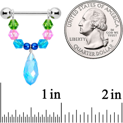 14 Gauge 5/8 Blue Pink Green Gem Drop Nipple Ring Set