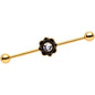 14 Gauge Clear Gem Gold Tone Flower Industrial Barbell 38mm