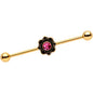 14 Gauge Pink Gem Gold Tone Flower Industrial Barbell 38mm