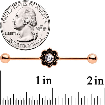 14 Gauge Clear Gem Rose Gold Tone Flower Industrial Barbell 38mm