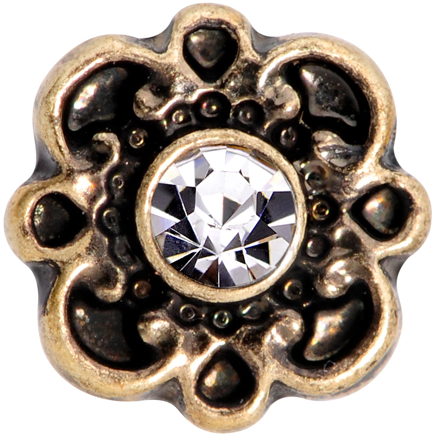 16 Gauge 1/4 Clear Gem Gold Tone Flower Emblem Tragus Cartilage Earring