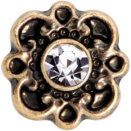 16 Gauge 1/4 Clear Gem Gold Tone Flower Emblem Tragus Cartilage Earring