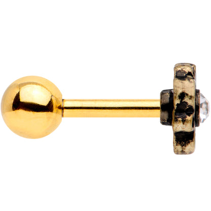 16 Gauge 1/4 Clear Gem Gold Tone Flower Emblem Tragus Cartilage Earring
