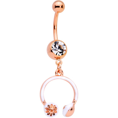 Clear Gem Rose Gold Tone Headphones Dangle Belly Ring