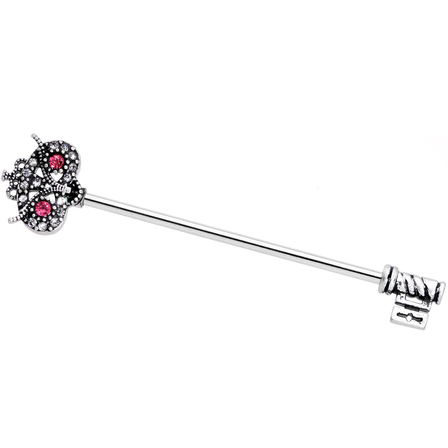 14 Gauge Pink Clear Gem Royal Owl Key Industrial Barbell 38mm