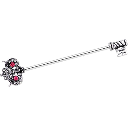 14 Gauge Pink Clear Gem Royal Owl Key Industrial Barbell 38mm