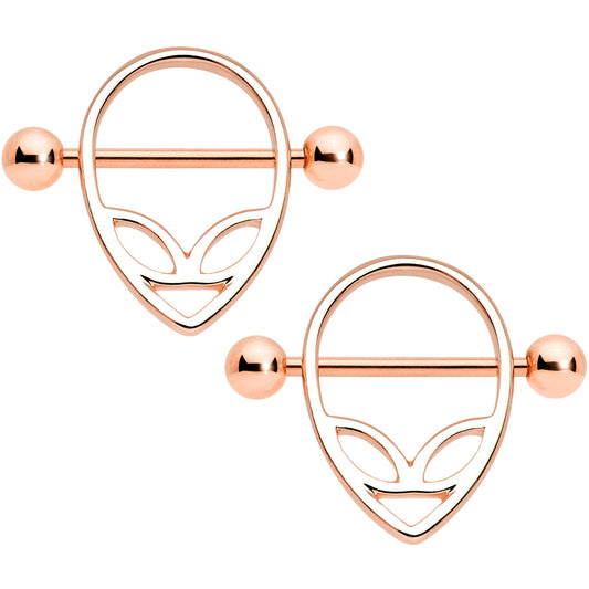 14 Gauge 9/16 Rose Gold Tone UFO Alien Nipple Shield Set