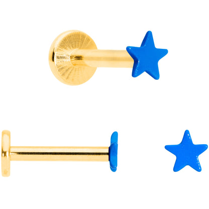 16 Gauge 5/16 Gold Tone Blue Glow Star Heart Labret Set of 3