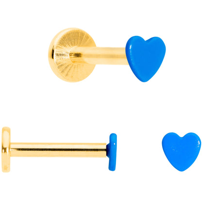 16 Gauge 5/16 Gold Tone Blue Glow Star Heart Labret Set of 3