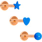 16 Gauge 5/16 Rose Gold Tone Blue Glow Star Heart Labret Set of 3