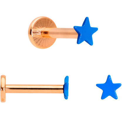 16 Gauge 5/16 Rose Gold Tone Blue Glow Star Heart Labret Set of 3