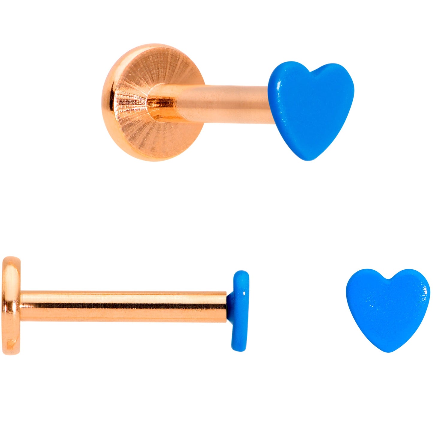 16 Gauge 5/16 Rose Gold Tone Blue Glow Star Heart Labret Set of 3