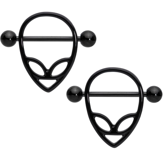 14 Gauge 3/4 Black UFO Alien Nipple Shield Set