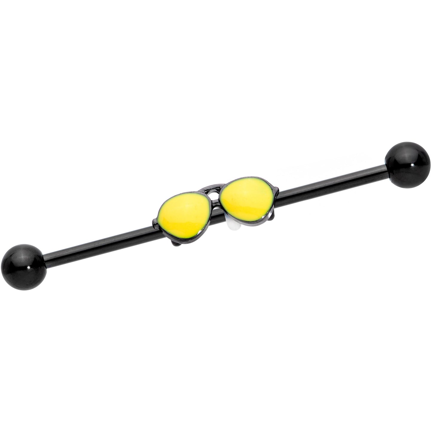 14 Gauge Black Yellow Aviator Sunglasses Industrial Barbell 38mm