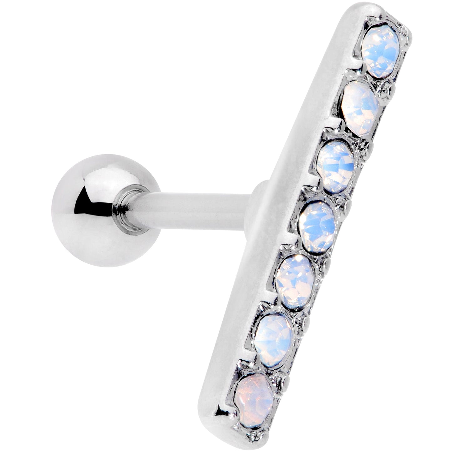 16 Gauge 5/16 White Faux Opal Strip Cartilage Tragus Earring