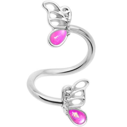 Pink Faux Opal Butterfly Spiral Twister Belly Ring