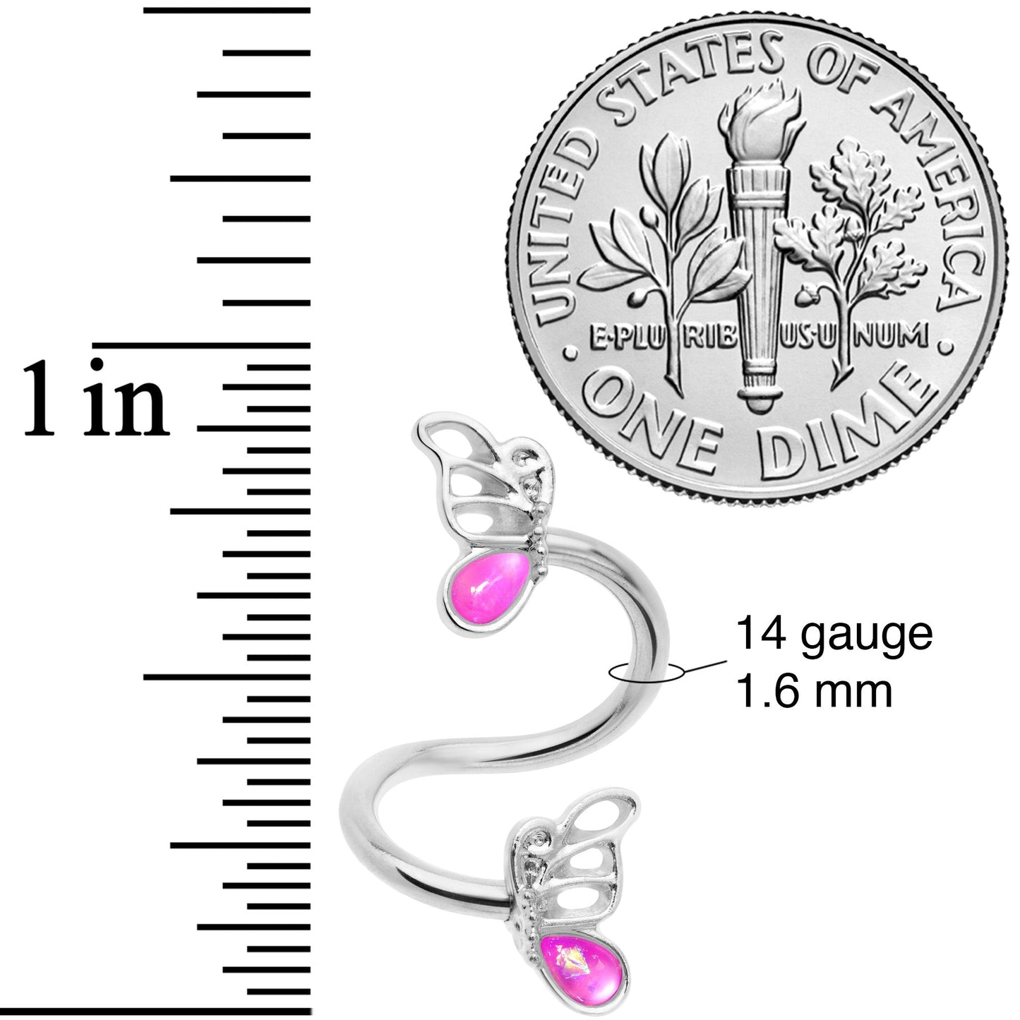 Pink Faux Opal Butterfly Spiral Twister Belly Ring