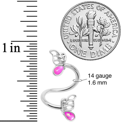 Pink Faux Opal Butterfly Spiral Twister Belly Ring