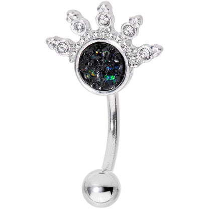 Black Faux Druzy Clear Gem Crest Belly Ring