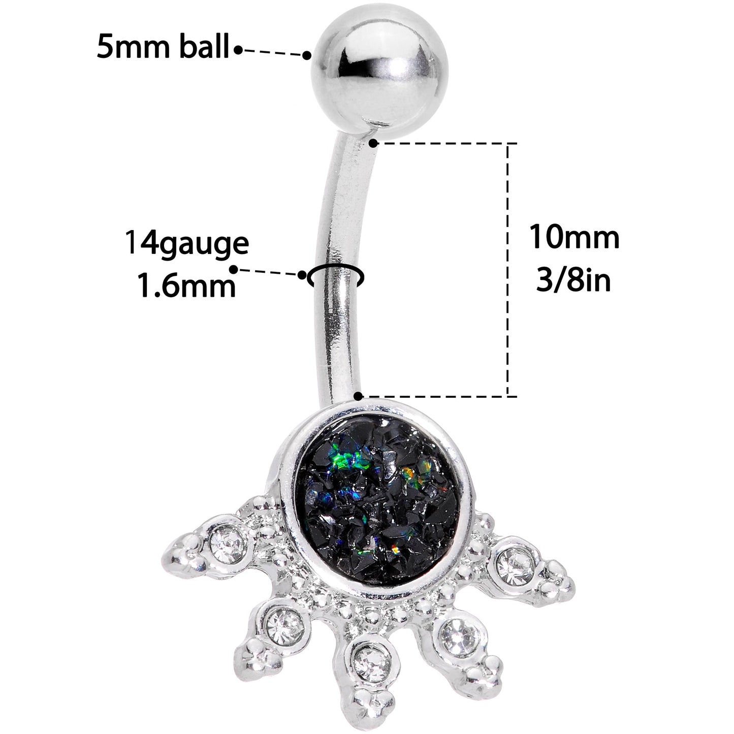 Black Faux Druzy Clear Gem Crest Belly Ring