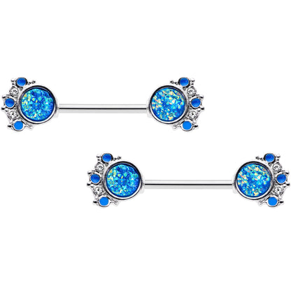 14 Gauge 9/16 Blue Faux Druzy Serenade Barbell Nipple Ring Set