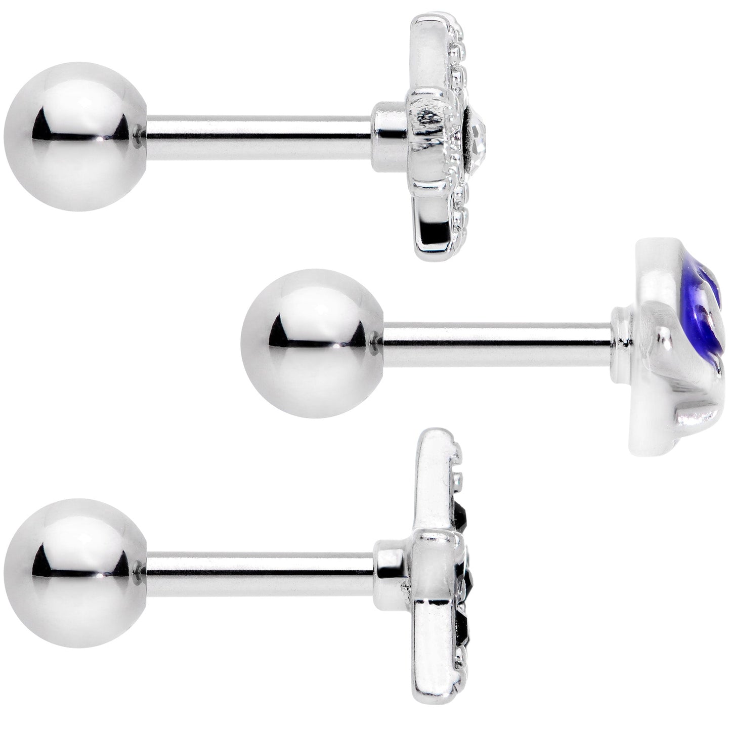 16 Gauge 1/4 Clear Black Gem Planet Stars Cartilage Tragus Set of 3