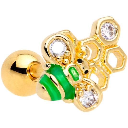 16 Gauge 1/4 Clear Gem Gold Tone Green Bee Cartilage Tragus Earring