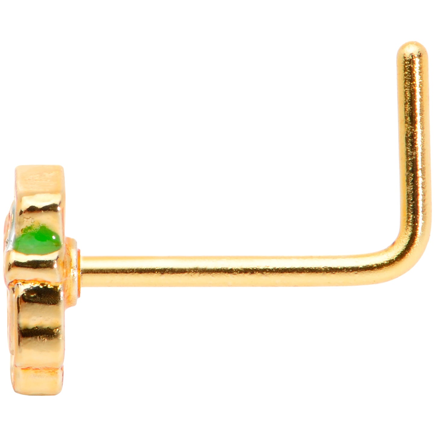 22 Gauge 5/16 Green Gold Tone Lucky Leprechaun L Shaped Nose Ring