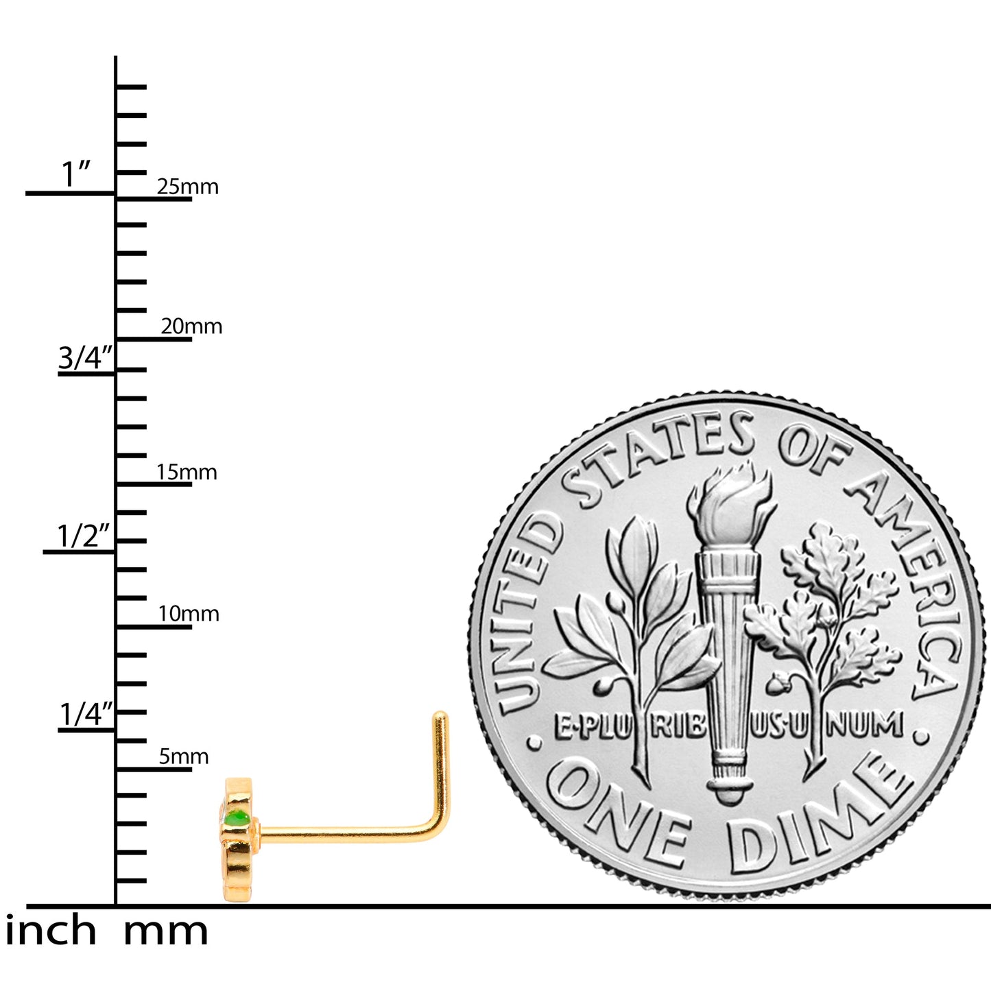 22 Gauge 5/16 Green Gold Tone Lucky Leprechaun L Shaped Nose Ring