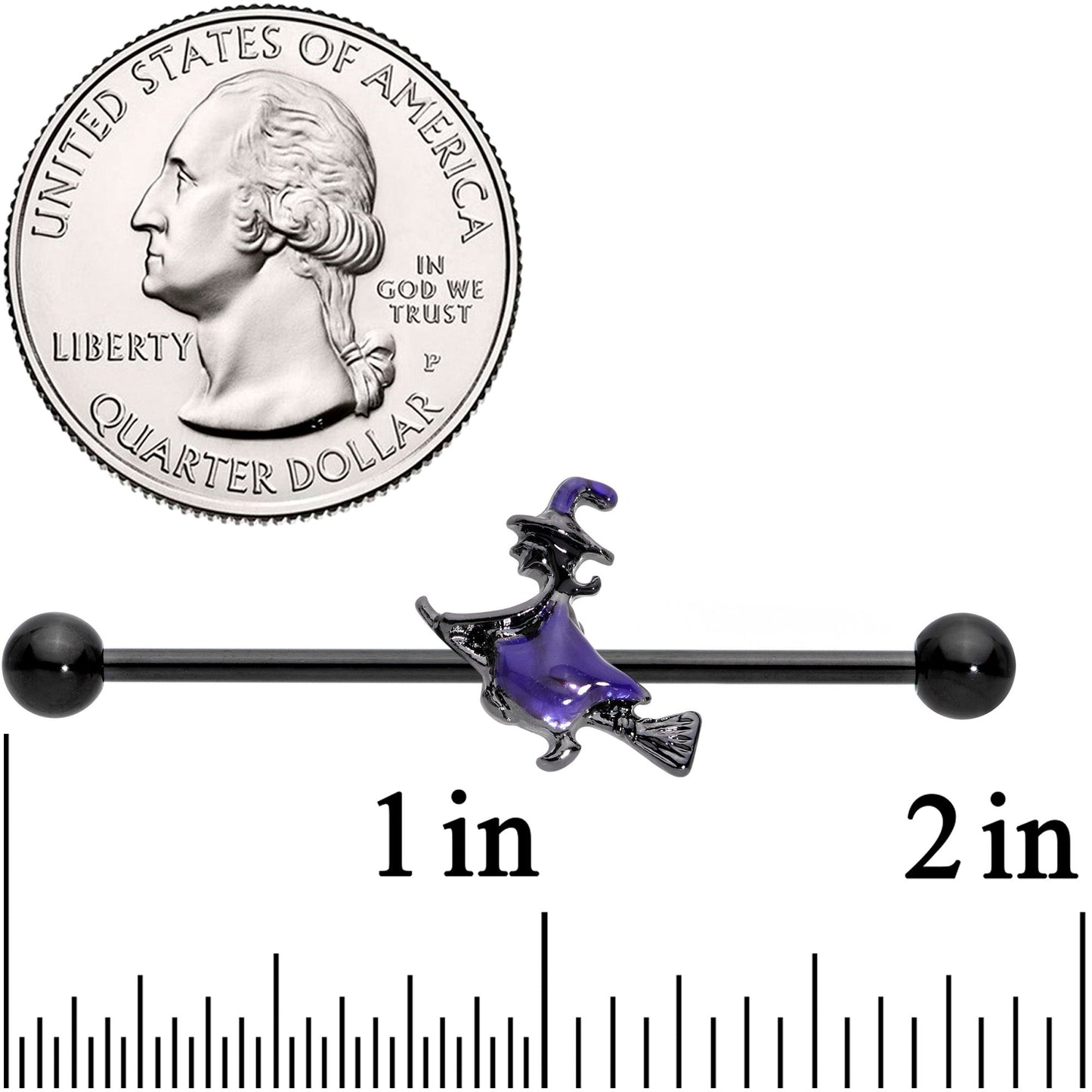 14 Gauge Blue Black Spooky Halloween Witch Industrial Barbell 38mm