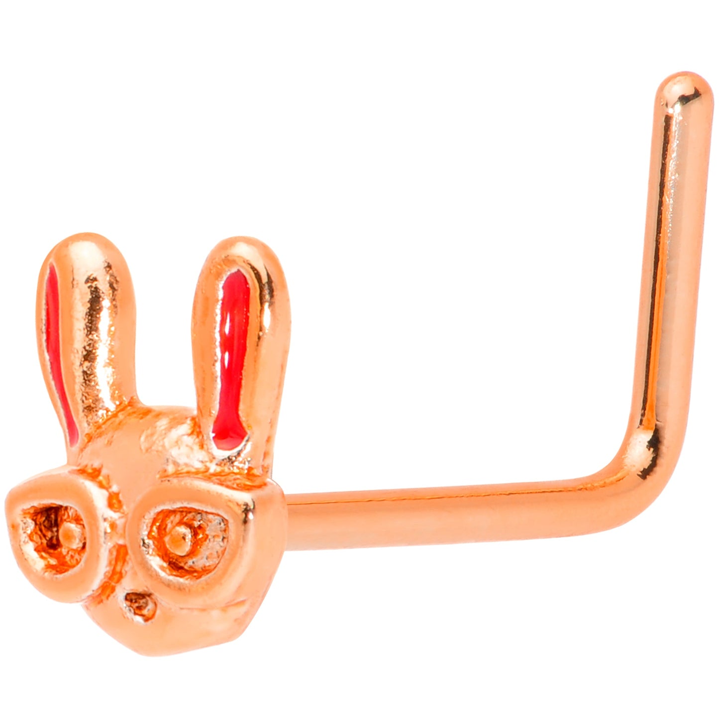 22 Gauge 5/16 Pink Rose Gold Tone Nerdy Easter Bunny L Shaped Nose Ring